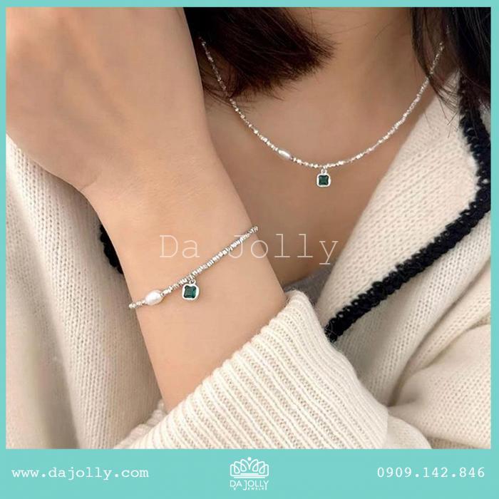 Bộ Dây Chuyền + Vòng Tay Đá Xanh_